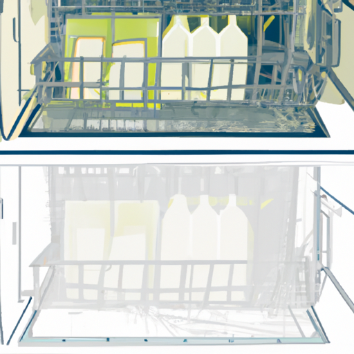 3. An illustration showing the inside of a dirty dishwasher then a sparkling clean dishwasher after the cleaning process.