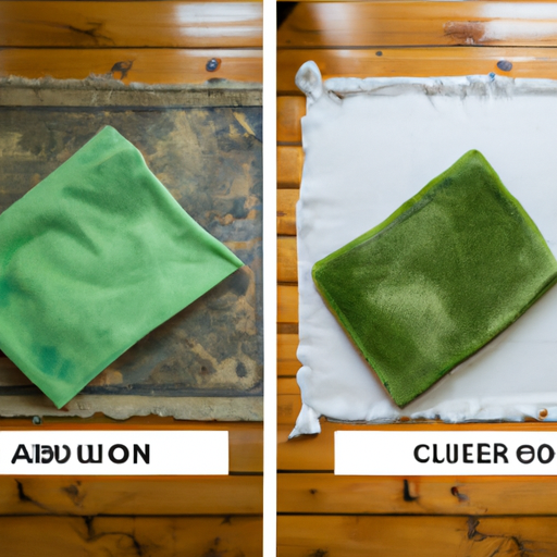 3. A photo showing a before and after comparison of a home cleaned with conventional vs. green cleaning products
