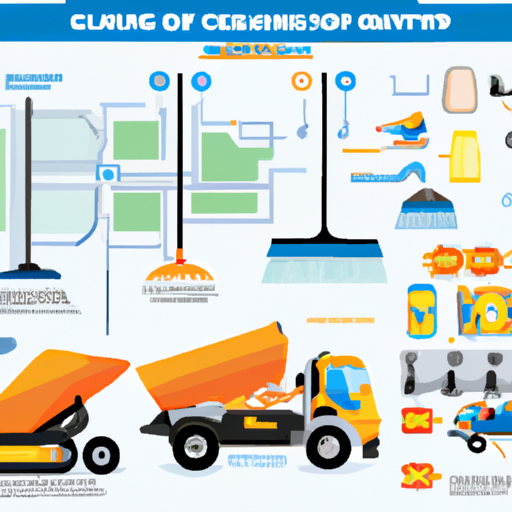 An infographic detailing various equipment used in road cleaning and their specific functions