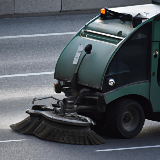 1. A photo of a state-of-the-art street sweeper in action in City X.