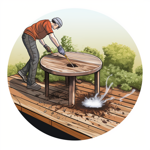 An illustration demonstrating the process of removing tough stains from outdoor furniture.