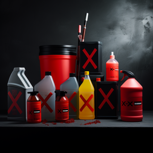 1. A variety of commercial cleaning products with a big red 'X' over them