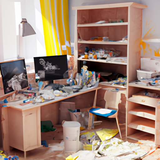 1. A photo of a cluttered room before preparation for cleaning