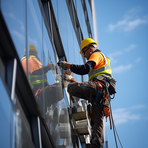 An image of a professional eCleaning worker, demonstrating the importance of professional window cleaning.