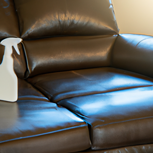 A photo of a well-maintained leather couch in a living room, highlighting the importance of using the right cleaning product.