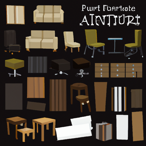 An illustration of various furniture materials like wood, leather, and fabric.