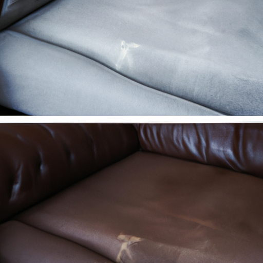 A before and after image of a professionally cleaned sofa