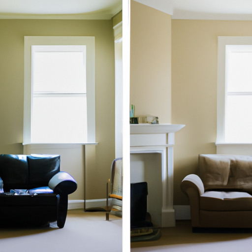 3. A before-and-after image of a living room, showing the difference clearing makes
