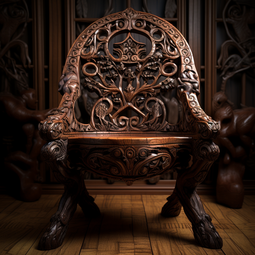 An antique wooden chair with intricate carvings showcasing the craftsmanship of times past.