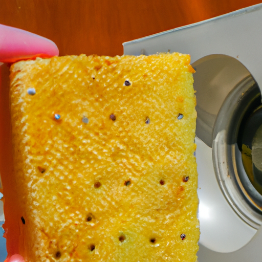 A step-by-step demonstration of how to clean a kitchen sponge using a microwave.