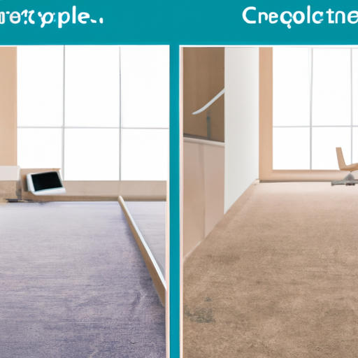 An infographic comparing the business images of a workspace with a clean carpet against one with a dirty carpet