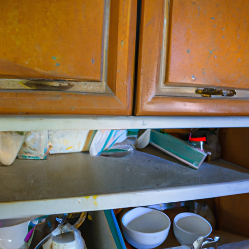 A dirty kitchen cabinet before cleaning