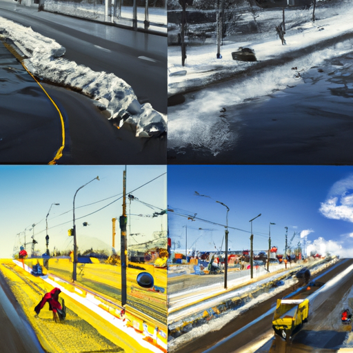 3. A photo collage depicting different weather conditions and their impact on road cleaning