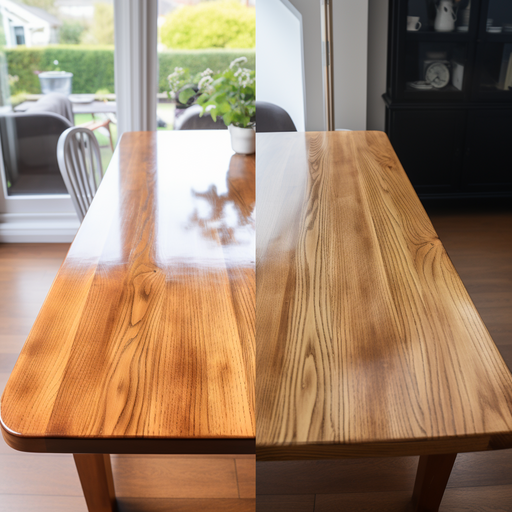 3. An image demonstrating the before and after results of polishing a wooden table