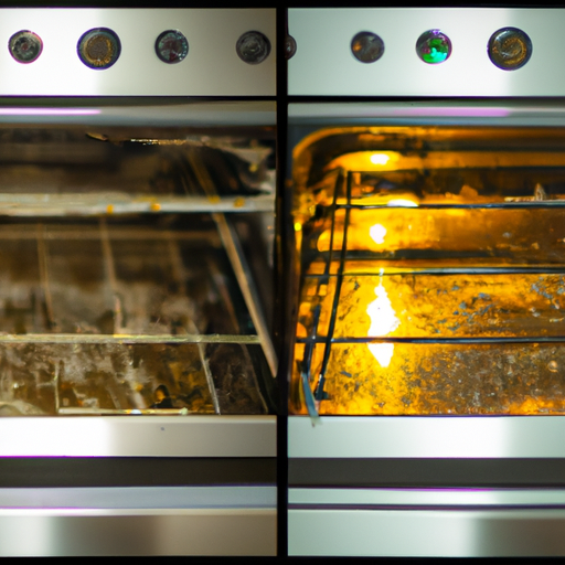 1. An image of a dirty oven before cleaning and a sparkling oven after using the hack.