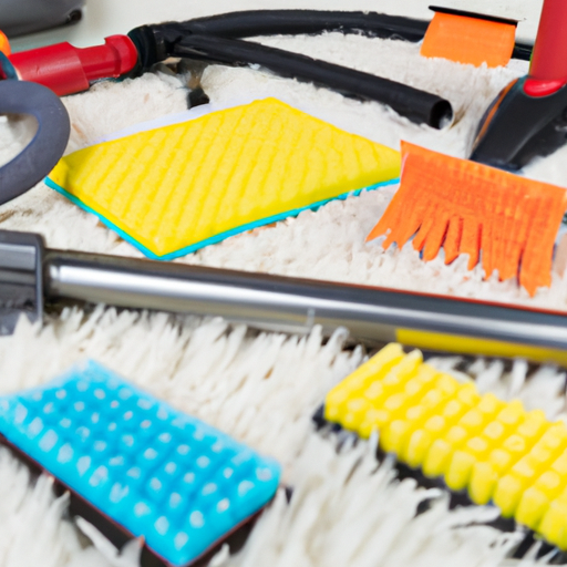 A variety of carpet cleaning tools and equipment