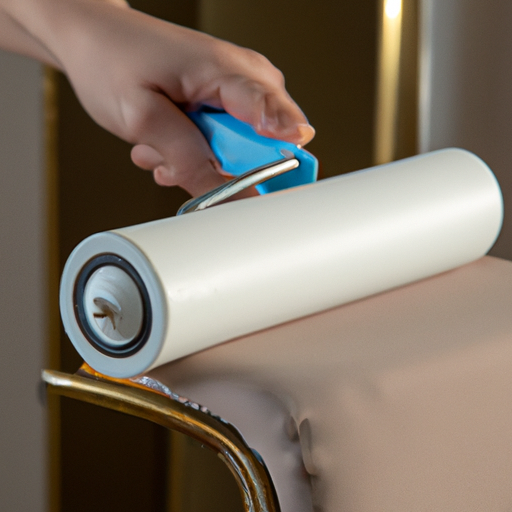 Image demonstrating how to use a lint roller on a piece of furniture.