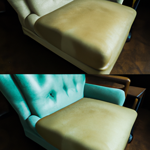 An image showing a before and after view of a cleaned upholstered furniture