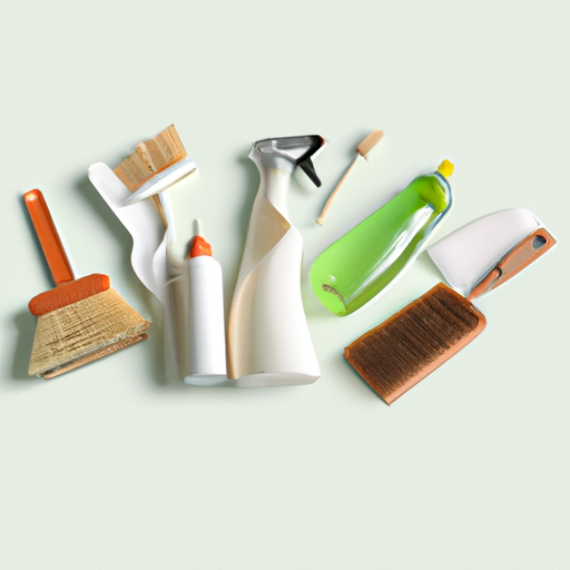 A collection of eco-friendly cleaning products and natural ingredients for window treatment care